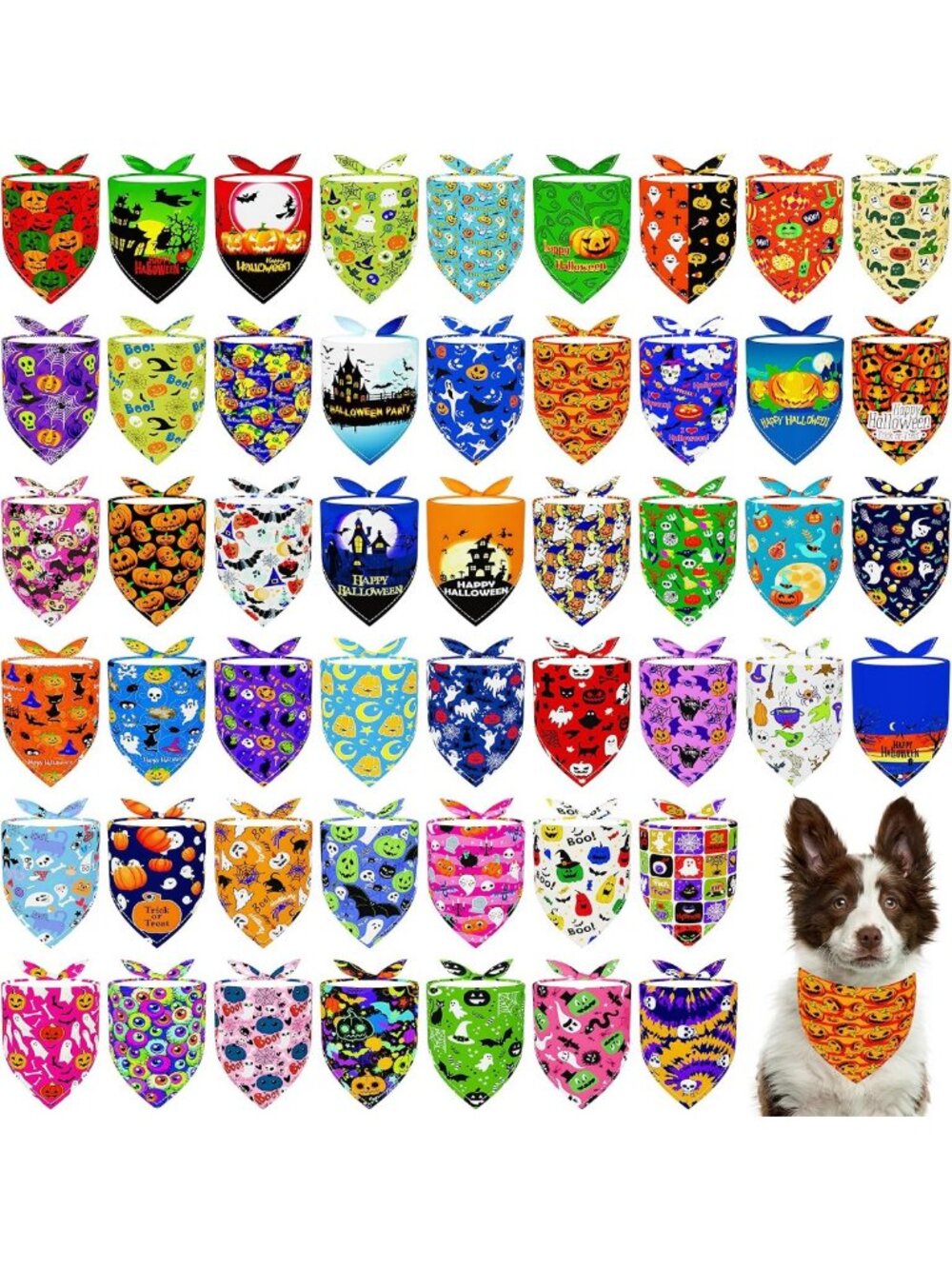 50PCS Halloween Dog Bandanas Bulk - Large to XXXL, Festive Pet Scarves for Dogs